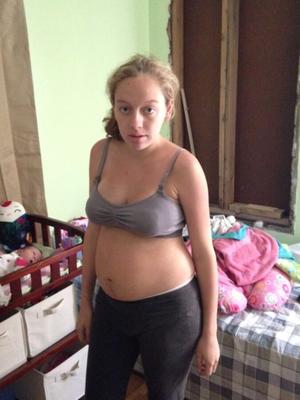 Blonde curly pregnant