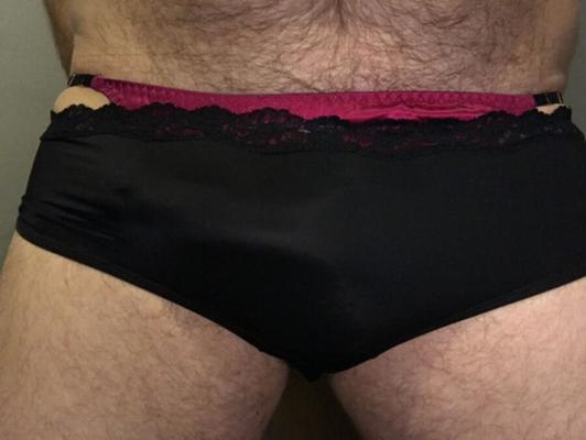 Double Panty - Red Silk Thong & Black Nylon Hipsters