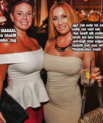 Deutsche Bildunterschriften: Erzwungener Idiot partyreicher, eleganter reifer Damen