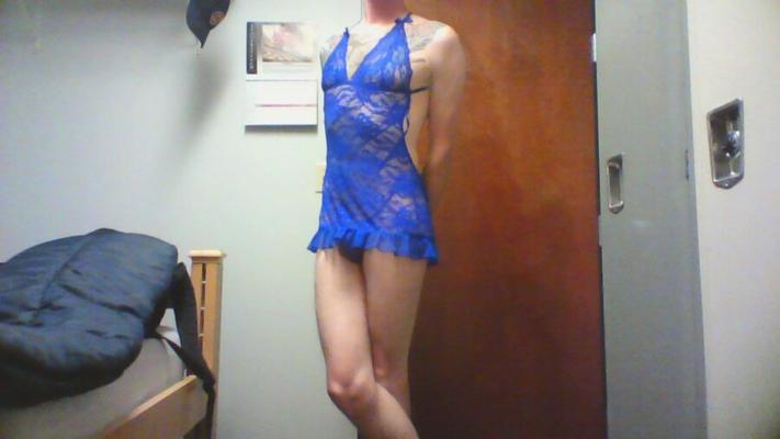 Fogo maricas na minha nova lingerie azul para você