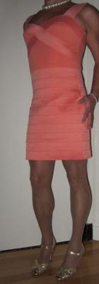 Me Cindy Cross crossdressing in a coral red dress
