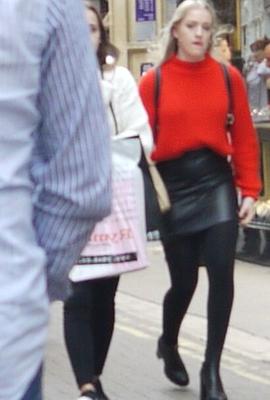 Chav in leather skirt