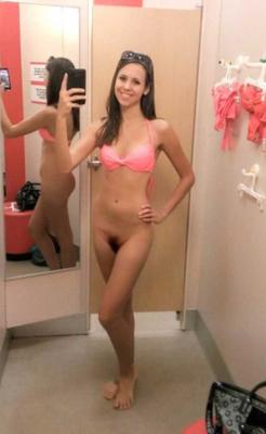 Bottomless brunette selfies