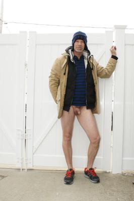 Submissive gay daddy outdoors naked