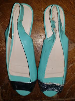 Uknown - Ballerines Slingback Peep-Toe - Turquiose Pat w Silve