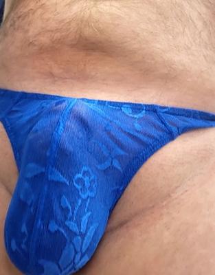 Cuck in blue thong