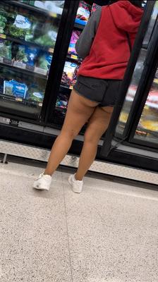 Candid Latina Teen Ass Cheeks Black Shorts