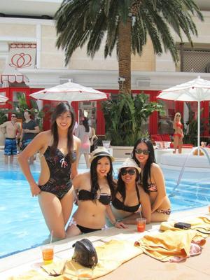 Asian bikini slut with her friends