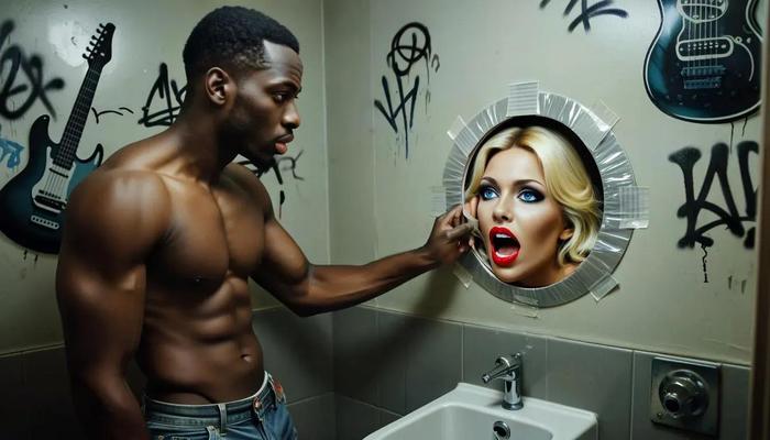 AI Gloryhole in men's toilet at refugee center