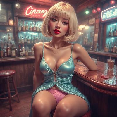 AI gerou damas asiáticas usando seda no bar